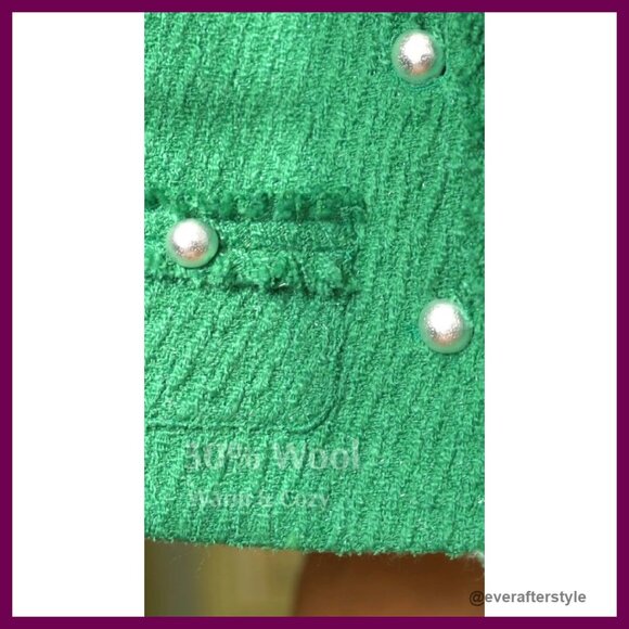 Tweed Cropped Blazer Collarless Elegant Chic Casual Cardigan Jacket - Picture 8 of 8